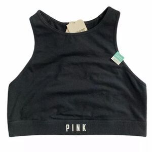 Victorias Secret Pink Sport Cotton Unlined High Neck Crop bra black Large